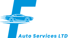 Fairmile Auto Services Ltd logo: a slanted blue F with a car speeding across it
